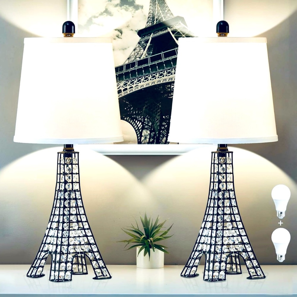 Pair Of Crystal Eiffel Tower LED Lamps NIB